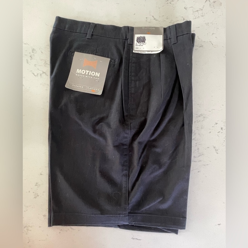 Savane Motion Vintage Ink Navy Pleated Shorts RN 21201 Size 36W NWT